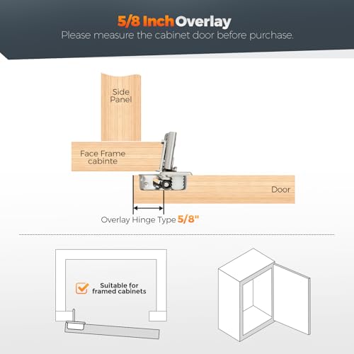 Satin Nickel Cabinet Hinges, 58 Inch Overlay, 10 Pack(5 Pairs) | Stainless Steel Build, Soft Close Concealed Hinge, 3D Self-Closing Adjustment, Face Frame Door Fit, Kitchen Cabinets - size: 5/8 inch overlay