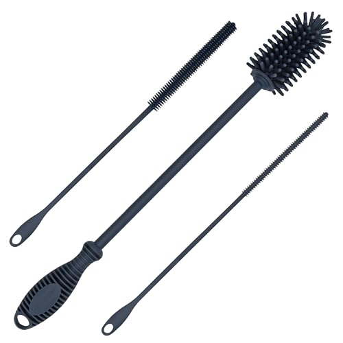 Kitchiny Silicone Bottle Brush 12.5 inch with 2 Straw Cleaners – Grey | Bottle Cleaner Brush for Yeti, Hydro Flask, Owala, Stanley, Baby Bottles, Vases & Narrow Neck Containers - color: Gray