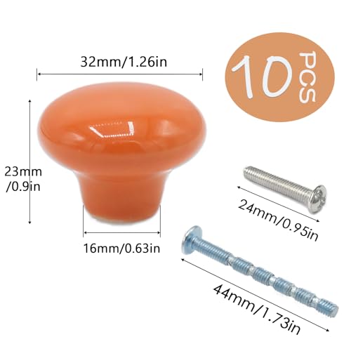 10-Pack Ceramic Cabinet Knobs Orange 32mm Round Drawer Pull - color: Orange