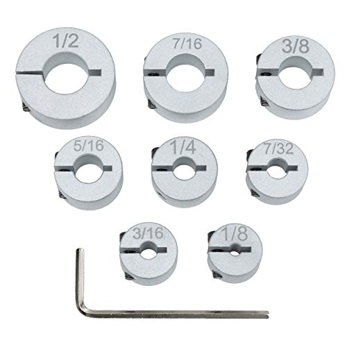 Professional Stop Collar Set - Drill Bit Depth Stop - 8 Piece Kit (1/2”, 7/16”, 3/8”, 5/16”, 1/4", 7/32”, 3/16”, 1/8”) Superior Aluminum Split Ring Design