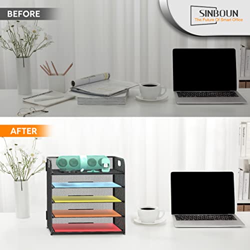 2 Pack Letter Tray 5-Tier Desk Organizer File Paper Holder with Handle, Metal Desktop Document Shelf Tray Office Classroom Organization - Black - color: Black