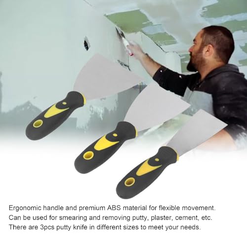 3Pcs Stainless Steel Putty Knife Set - Flexible Scraper Tools for Drywall Repair, Spackling & Wallpaper Removal, Ergonomic ABS Handle