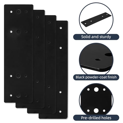 4Pcs Straight Steel Flat Plate, 10" X 3" Heavy Duty Mending Plate, Joining Brackets, Repair Joining Fixing Brace with 2 Sets of Screws Fit 4x4,6x6 Lumber