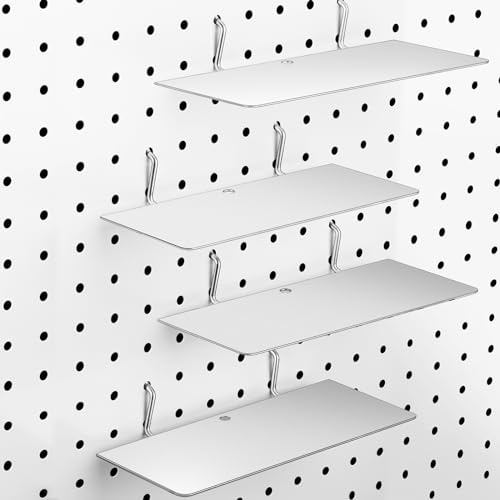Funrous 4 Pack Pegboard Shelves, Peg Board Accessories,10 x 4 Inch,Silver - color: Silver, size: 10 x 4 Inch