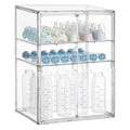 HBlife Baby Bottle Storage Organizer for Countertop Cabinet, 3 Tiers Adjustable Clear Acrylic Bottles Storage Station Case Box Container with 2 Removable Dividers and Magnetic Double Door, X-Large - size: X-Large, style: 3-Tier Double Door