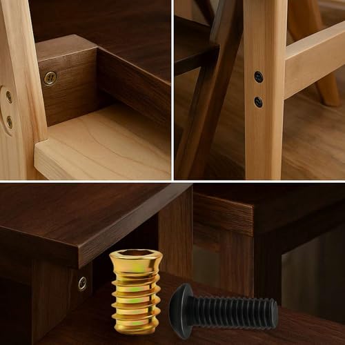 Furniture Fastener Kit – 25 Inserts (3/8"-16 x 25 mm) + 25 Bolts (1") with 10 mm Hex Wrench, Heavy Duty for Wood Repair & Assembly - size: 3/8"-16 × 25 mm(Inserts) + 3/8"-16 × 1"(Bolts)