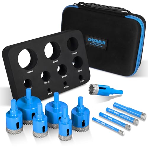 Diamond Hole Saw Tile Drill Bits Kit, 11 PCS Serrated Brazing Core Drill Bit Set with EVA Hole Saw Guide Jig, Hole Saw Sets for Ceramic, Glass, Tile, Marble, Granite, Gypsum - size: K2-6/8/10/12/20/25/28/32/35/45/50 MM