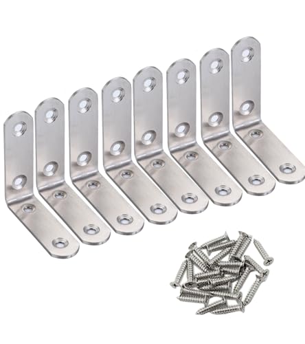 4 Pack Flat Mending Plate for Wood, Stainless Steel Straight Brackets Flat Repair Fixing Wood Brace Joining Plates Connector with Fixing Screws (8, L-Shaped Bracket 0.78*2.55*2.55in) - size: L-Shaped Bracket 0.78*2.55*2.55 in