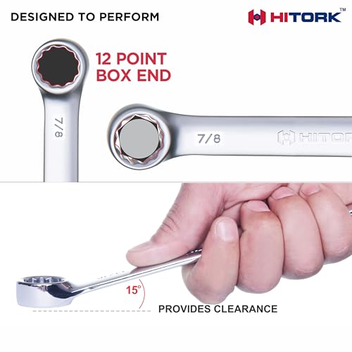 Hitork 24-Piece Combination Wrench Set, SAE (1/4"–1") & Metric (8–24mm), Cr-V Steel, Mirror Chrome Finish, 12-Point Box End, 15° Offset, with Roll Pouch – Ideal for Home, Garage & Auto Repair - style: 24 Piece Set SAE & Metric
