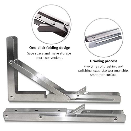 Storystore Folding Shelf Brackets - 22 Inch Heavy Duty Stainless Steel Collapsible Shelf Bracket for Bench Table, Space Saving DIY Bracket, Max Load: 550lb (2 PCS) - size: 22 Inch