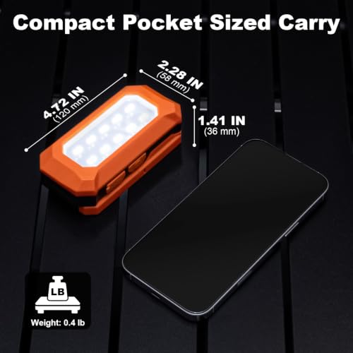Rechargeable LED Work Light, 3000K-6500K CCT 500 Lumen, 40Hour Max, Adjustable 180° Stand IP54 Waterproof Portable Job Site Lighting for Auto Repair DIY Outdoor Camping, Gift for Man (Orange, 8, Watt)