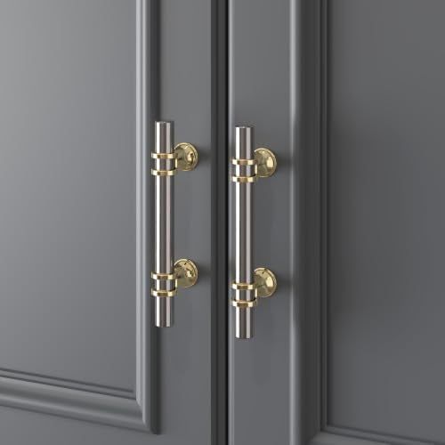 Haliwu 10 Pack 3 Inch Brushed Nickel and Gold Cabinet Handles | 76mm Hole Center, Solid Aluminum and Zinc Alloy, Kitchen Pulls Hardware for Bathroom Drawer Dresser - color: Brushed nickel&Gold, size: 3-inch (76mm) hole spacing