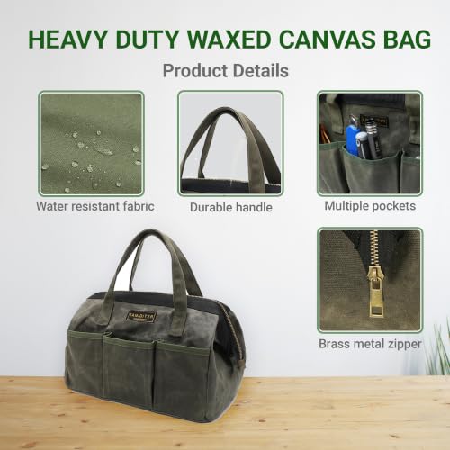 13-inch Tool Bag, Heavy Duty Wide Mouth Water-Resistant Tool Bag, Tool Tote with Handle for Tools, Wrenches, Screwdrivers (13 X 7 X 9 inch) | ArmyGreen - color: ArmyGreen, size: 13 Inch