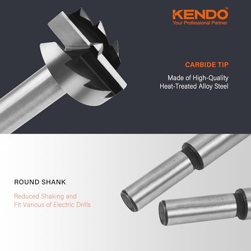 KENDO Forstner Bit Set, 16-Piece Alloy Steel for Woodworking | Round Shank Forstner Drill Bits for Hardwood, Softwood, Plastic, Plywood with Case, 1/4" to 2-1/8" - style: 16 Piece