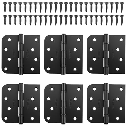 6 Pack Self Closing Door Hinges, 4 Inch Black Door Hinges with Ball Bearing, Matte Black Heavy Duty Loaded Hinge for Interior and Exterior, 5/8'' Radius Corner