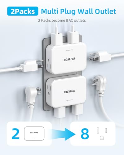 Outlet Extender, 360° Rotating Flat Wall Plug Adapter