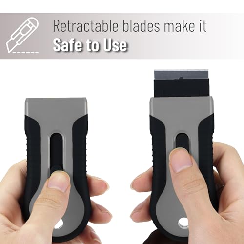 Bates- Razor Blade Scraper Tool, 2 Pack, 30 Extra Stainless Steel Blades, Anti-Slip Ergonomic Handle Design, Razor Scraper Set for Cleaning Window, Paint, Oven, Glass, Stove - color: Black & Gray