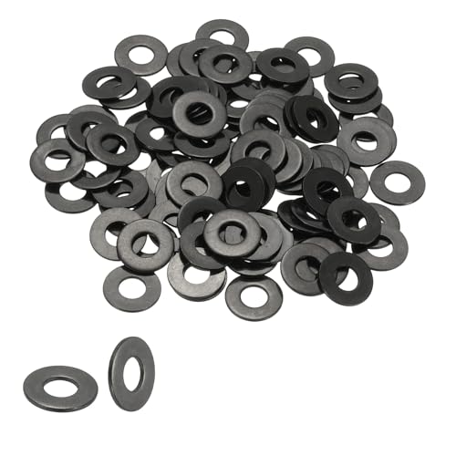 PATIKIL 10# Flat Washers 1/4" ID x 1/2" OD, 100 Pcs 304 Stainless Steel Metal Washers Black Electroplated Flat Gasket Spacer for Screws and Bolts, Black - size: 1/2 x9/16"ID x 1"OD