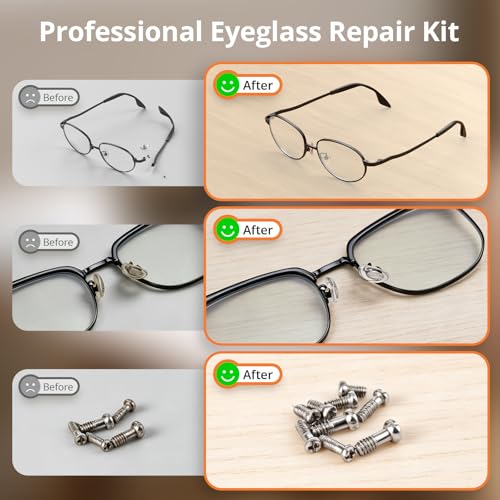 JOREST Eyeglass Repair Kit, Sunglasses/Glasses Repairing Tool including Small Screws, Nose Pads and Screwdrivers, Eyeglass Fixing Kit; Christmas gift for people who wear glasses(Men/Women Him/Her)