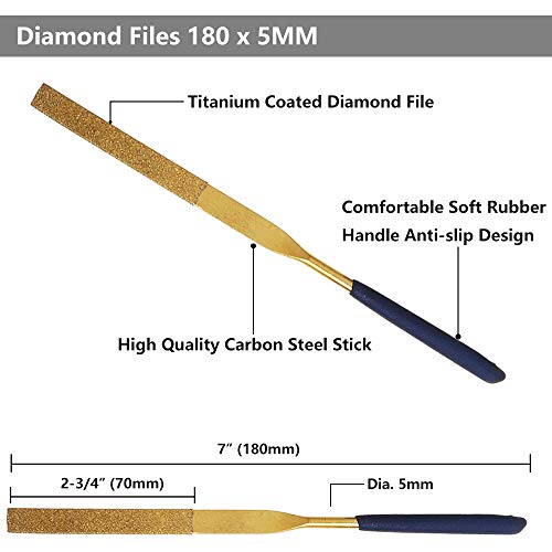 YAKAMOZ 10Pcs Titanium Diamond Needle File Set, 5x180mm Polishing Tool