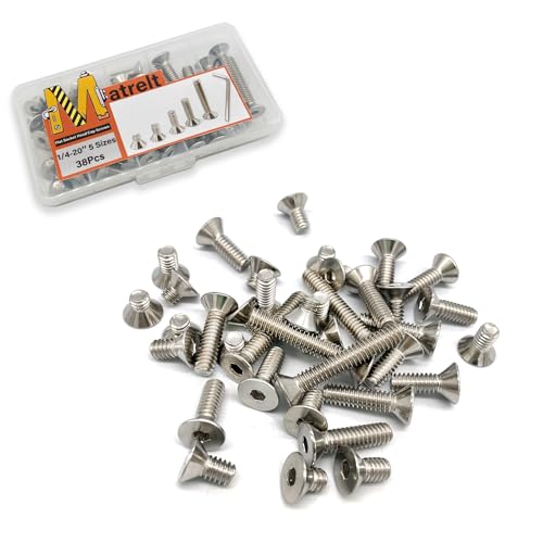 38pcs 1/4-20 5 Sizes Countersunk Head Screws, Flat Socket Head Cap Screws Assortment Kit with Allen Keys, 304 Stainless Steel Socket Cap Bolts Flat Countersunk Head Machine Screws - size: 304-5Size-1/4-38P