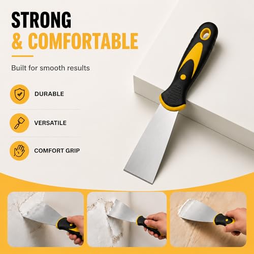5 Pack 2-Inch Putty Knife Set, Stainless Steel Blade Paint Scrapers with Comfortable Soft Grip Handles, Heavy Duty Spackling Knives for Drywall Repair, Plaster, Wallpaper Removal and Home Improvement