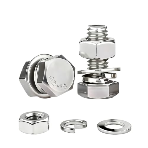 (8sets) 3/8-16x1 Hex Head Assorted Bolts, Nuts, Flat & Lock Washers, 304 Stainless Steel Hex Screws Nuts and Bolts Assortment Kit,Fully Threaded - size: 3/8-16x1