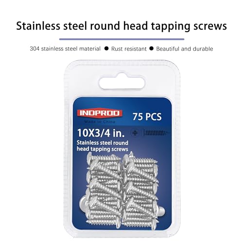 #10 x 3/4" Wood Screw, Phillips Pan Round Head, 304 Stainless Steel, Self Tapping Sheet Metal Screws, M5 x 20mm, 75-Piece - size: #10x3/4" (M5x20mm)