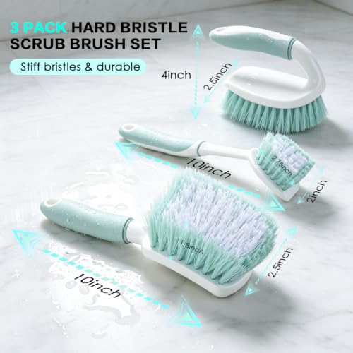 3 Pack Bathroom Scrub Brush Set, Heavy-Duty Scrub Brushes for Cleaning