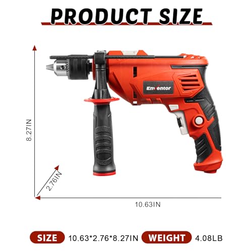 Enventor Hammer Drill with 9 Bits, Variable Speed, 900W, 1/2" Chuck, Corded