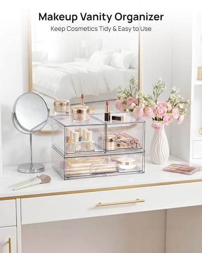 Vtopmart Clear Stackable Storage Drawers Set of 5, Plastic Organizer Bins - style: 2 Small+1 Wide