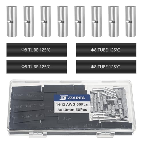 14-12 AWG Non Insulated Butt Connectors Crimps 14-12AWG with Heat Shrink Tube Pure Copper Wire Uninsulated Crimp Connector Splice for 14-12 Gauge Wiring (Pack of 100pcs) - style: 14-12 AWG