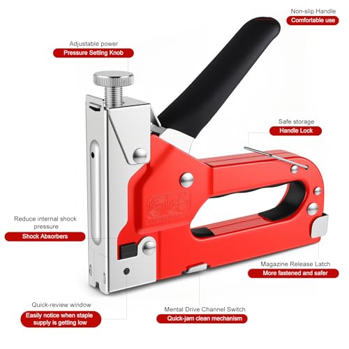 Staple Gun 3 in 1 Heavy Duty Manual Brad Nailer Power with 1200 Staples Adjustable Upholstery Stapler Gun for Wood, Crafts, Carpentry, Decoration DIY