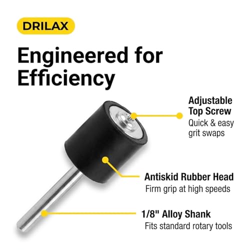 Drilax 10 Pc 1/2 Inch Rubber Drum Mandrels, 1/8 Inch Shank Sanding Sleeve Holders for Rotary Tool, Compatible with Dremel Drum Sander Attachments for Wood Fiberglass Metal Polishing