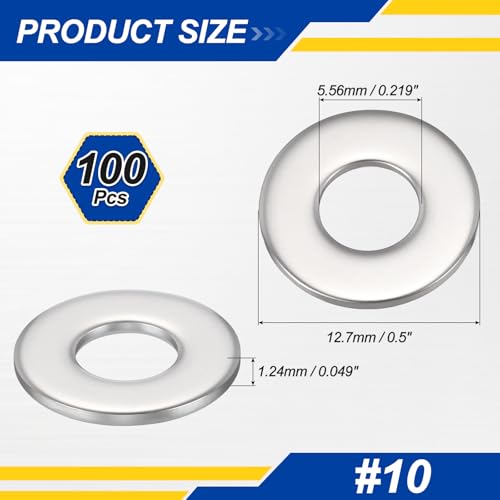 #10 304 Stainless Steel Flat Washer 0.5" OD 0.049" T 100PCS - size: #10 0.5"OD x 0.049"Thick