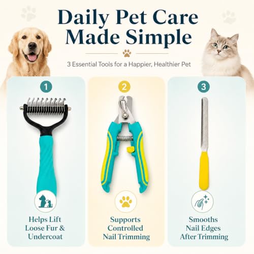 3-Piece Pet Grooming Kit with Rake, Clipper and File - color: Dopamine colors-3 PCS