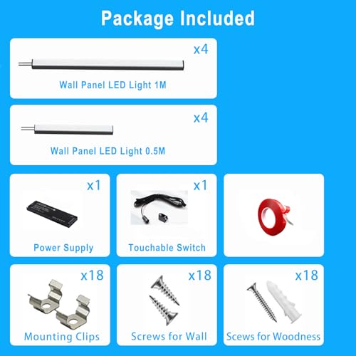 LED Wall Panel Lights Black,Dimmable Wood Slat Wall Panel Strip Light 8PCS - size: Black-8PCS