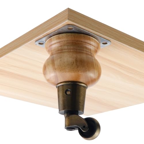 4pcs 4.72" Wooden Furniture Legs with Furniture Casters - color: Wood Color, size: Height: 4.72"