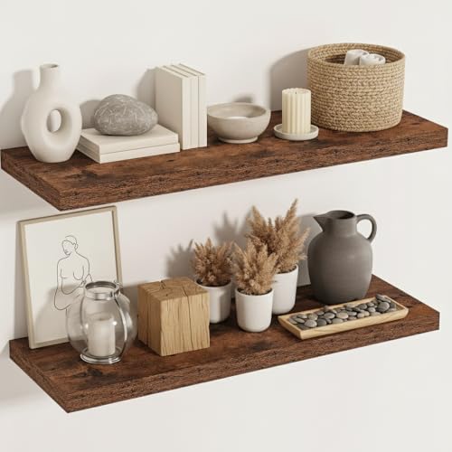 Vivelove 36 Inch Floating Shelve 12 Deep, 36 x 12 Inch, Rustic, Set of 2 - color: Rustic Brown, size: 35.4”wx12”dx1.5”h
