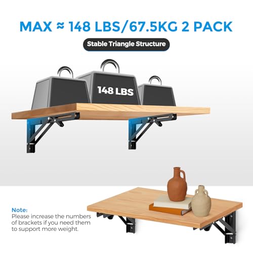 Matte Black Folding Shelf Brackets, 10 Inch, 4 Pack - size: 10 Inch