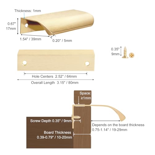 Malimali 5 Pack 3.15" Gold Edge Finger Pulls for Cabinets, Drawer Handles - color: Brushed Gold, size: 80mm/3.15" (5Pcs)