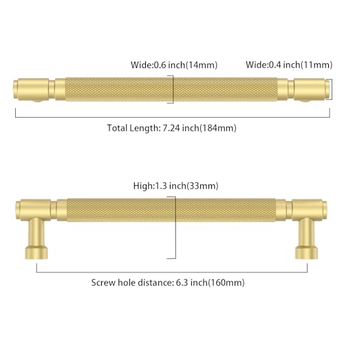 Asidrama 10 Pack 6.3 Inch(160mm) Brushed Gold Cabinet Pulls Knurled Kitchen Cabinet Handles, Cabinet Pulls Kitchen Cabinet Hardware for Cupboard Drawer Pulls - color: Brushed Gold, size: 6.3" Hole Center, style: 10 Pack