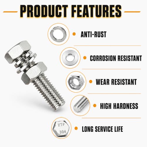 ZTF 752Pcs 304 Stainless Steel Hex Bolts Assortment - color: Silver