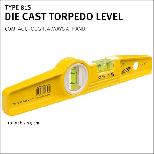 STABILA 81S Die-Cast Aluminum Torpedo Level, Cat. No. 25010 | Type 81S professional torpedo level with durable die-cast construction for accurate leveling work