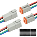 2 Set 6 Pin DT Deustch Waterproof Automotive Electrical Butt Connector with 16AWG -40℃-105℃ 600V Wires and Heat Shrink Tubes Connectors Kit for Car Truck Boat (E 6Pin Wiring 2Pair)