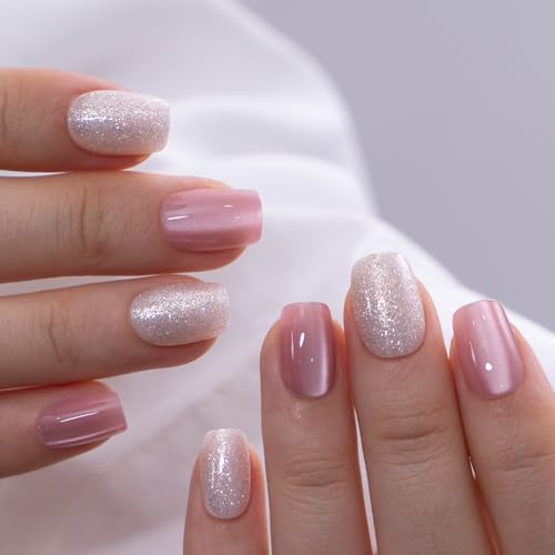 CurvLife Short Square French Tip Press On Nails, Noir Trim Black, Soft Gel - color: Latte Spark