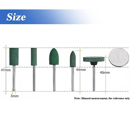 39 Pcs Rubber Polishing Drill Bits,Green Buffer Abrasive Bits Metal Polish Tips Rotary Tool Accessories Bullet Cylinder T Shape Rubber Wheel Bit 3 mm Mandrel
