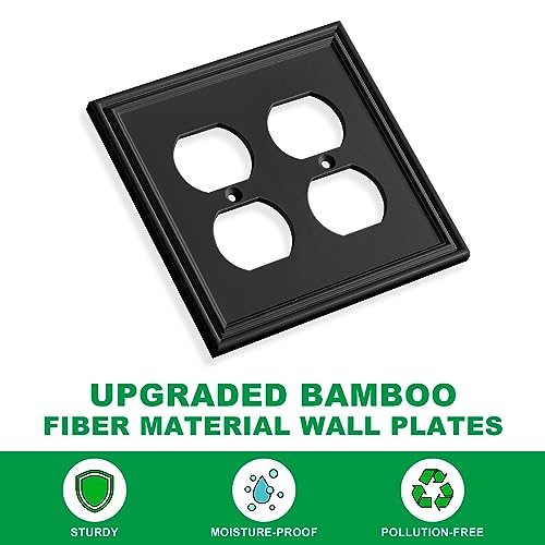 2 Pack Black Modern Decorative Double Duplex Outlet Covers Wall Plates - size: 2 Gang Double Duplex
