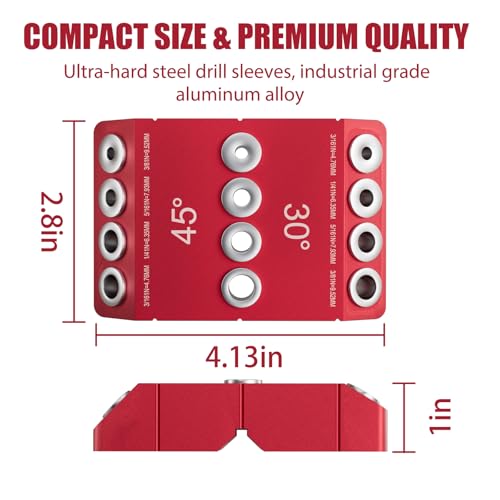 Cable Railing Drill Guide, Portable Angle Drill Guide Jig with 30/45/90 Degree Multi-Angle Drilling Template, 4 Hole Sizes 3/16" 1/4" 5/16" 3/8", Bubble Level for Stair & Deck Installation