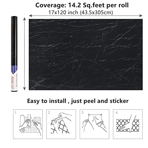 Arthome Black Marble,17"x120" Inches Peel and Stick Wallpaper, Black Marble Contact Paper Self-Adhesive and Removable Vinyl Wallpaper Waterproof Contact Paper for Cabinets Countertops Wall Covering - color: Black Marble, size: 17" x 120"